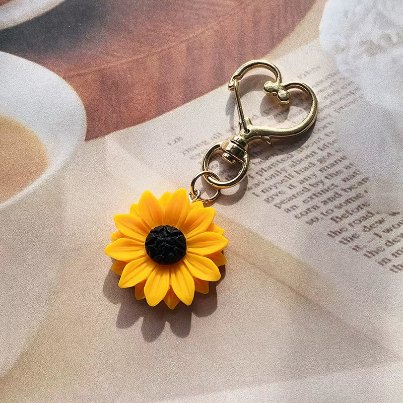 Creative Sunflower Love Heart Keychains Key Ring for Women Best Friend Gift Cute Daisy Plant Pendant Bag Box Car Holder Jewelry