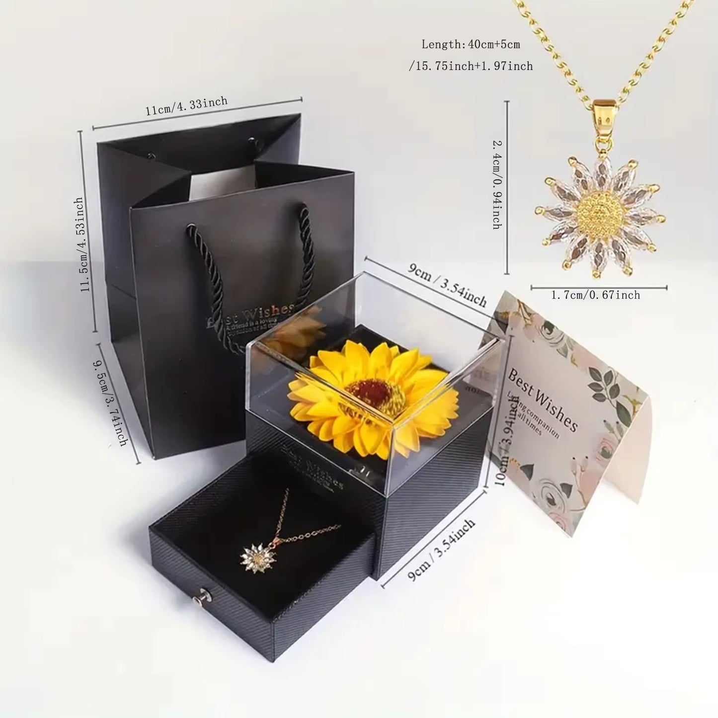 Sunflower Flower Necklace Gift Box, Elegant Jewelry, Perfect Gift for All Occasions, Comes with Cards and Gift Box Packaging