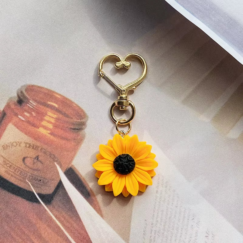 Creative Sunflower Love Heart Keychains Key Ring for Women Best Friend Gift Cute Daisy Plant Pendant Bag Box Car Holder Jewelry