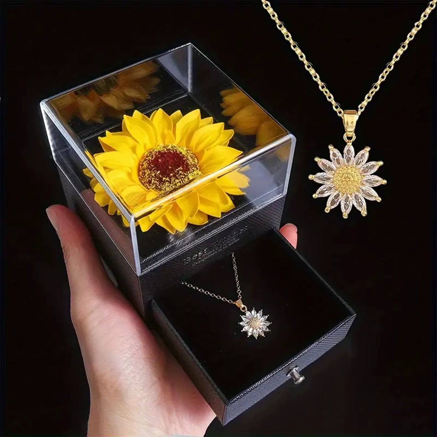 Sunflower Flower Necklace Gift Box, Elegant Jewelry, Perfect Gift for All Occasions, Comes with Cards and Gift Box Packaging