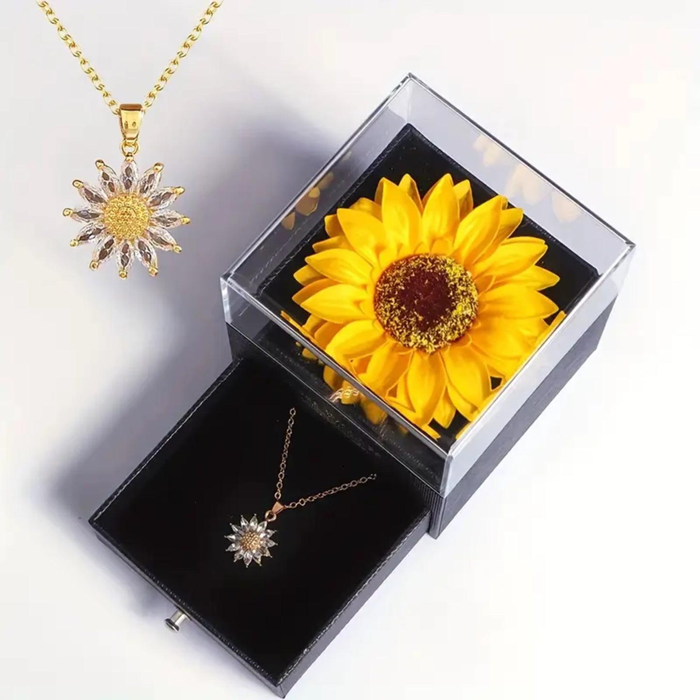 Sunflower Flower Necklace Gift Box, Elegant Jewelry, Perfect Gift for All Occasions, Comes with Cards and Gift Box Packaging